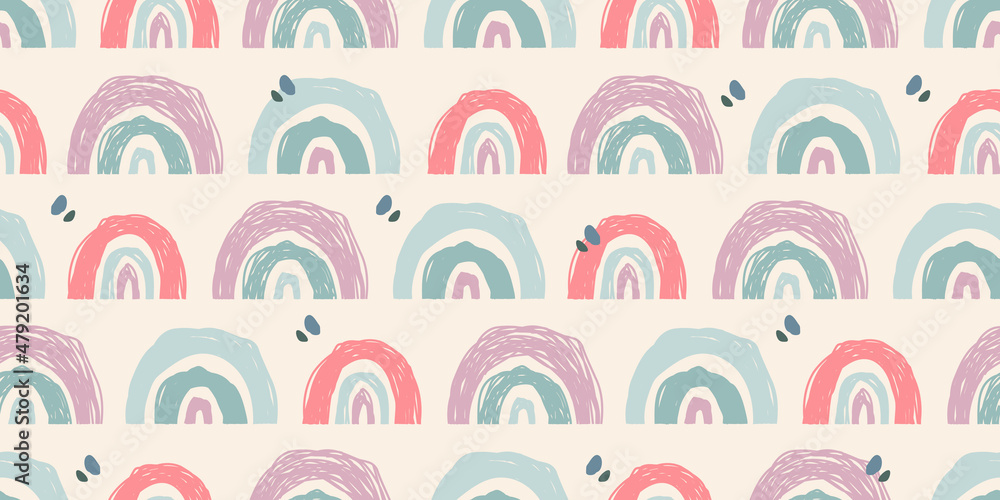 Abstract cute rainbows pattern in doodle style as a seamless texture for contemporary trendy surfaces design. Colorful vector illustration in pastel tender colors Abstract cute rainbows pattern in doodle style as a seamless texture for contemporary trendy surfaces design. Colorful vector illustration in pastel tender colors
