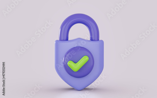 Security guard lock shield checkmark icon 3d render concept for cyber safety protection checking