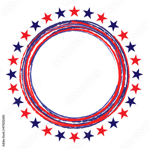 American flag symbols stars round border frame logo symbol card banner with empty space for text. 