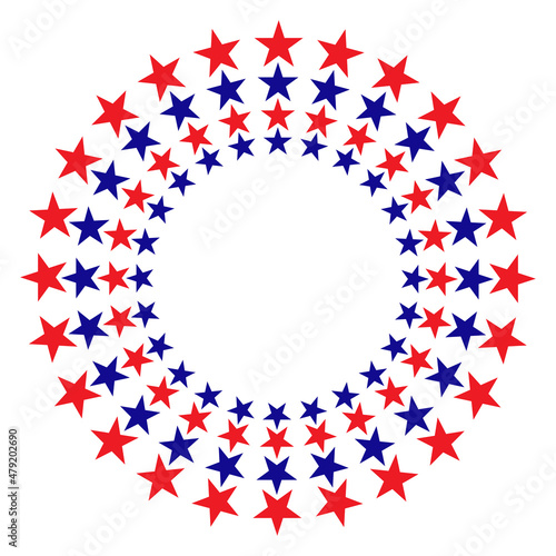 American flag symbols stars round border frame logo symbol card banner with empty space for text. 