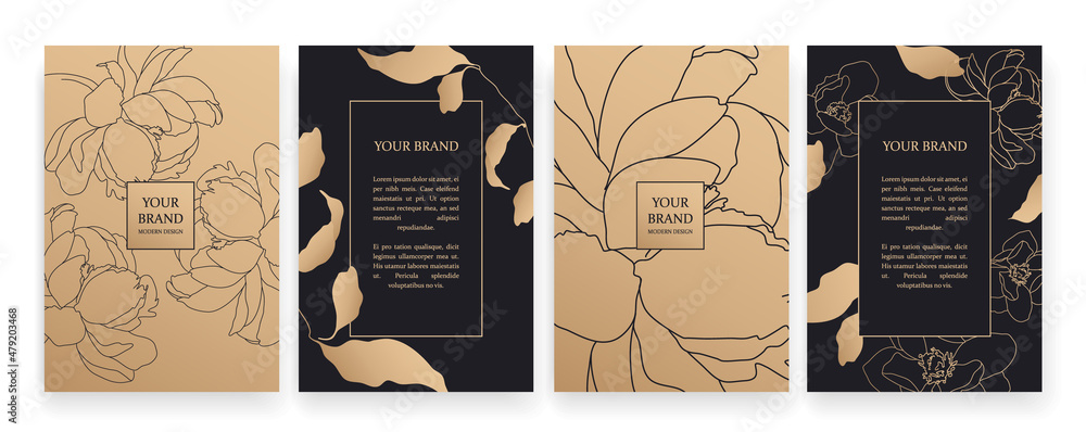 Luxury banner in light colors,
frame design set with gold flower pattern. Luxury premium background pattern for menu, elite sale, luxe invite template, ​formal invitation, luxury voucher. - obrazy, fototapety, plakaty 
