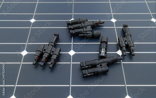 Connectors on the background of the cell surface of a polycrystalline solar panel