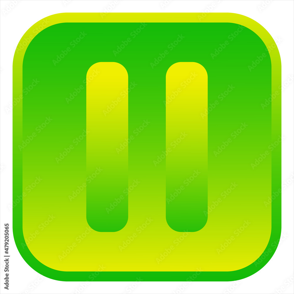 Pause icon. Pause button. Isolated web icon. Logo design. Flat vector illustration in green gradient color. Pause icon. Pause button. Isolated web icon. Logo design. Flat vector illustration in green gradient color.