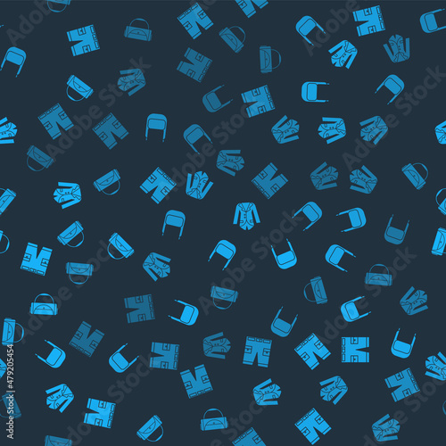Set Short or pants, Winter hat with ear flaps, Blazer jacket and Sport bag on seamless pattern. Vector