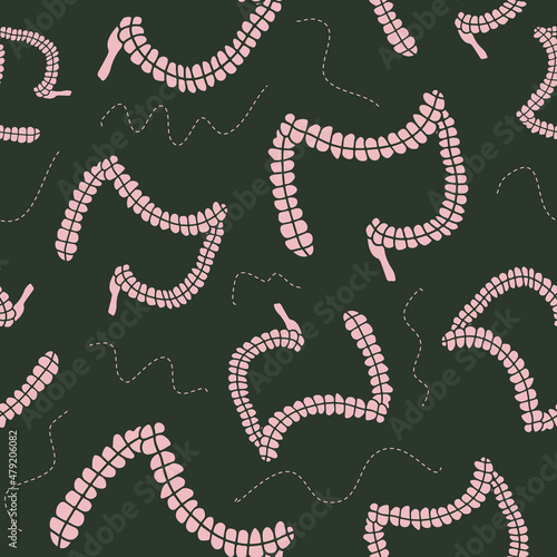 Bowel texture repeating pattern for gastroenterologist background. Fun gut shaped doodles, internal organs wallpaper