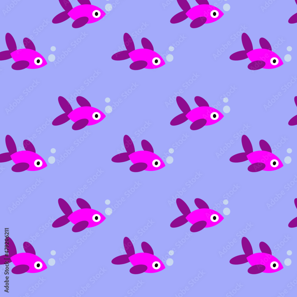 Pattern with sea fishes on a blue background.