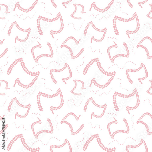 Bowel texture repeating pattern for gastroenterologist background. Fun gut shaped doodles, internal organs wallpaper