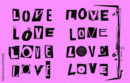 Sex. Vector punk style typography lettering and font in 8 different versions set for grunge font flyers and posters design or ransom notes.