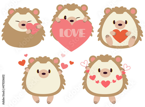 The collection of cute hedgehog with heart in flat vector style. Graphic resource about valentine's day and holiday for graphic,content , banner, sticker label and greeting card.