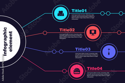 Set Tooth, Dental clinic location, Toothbrush and floss. Business infographic template. Vector