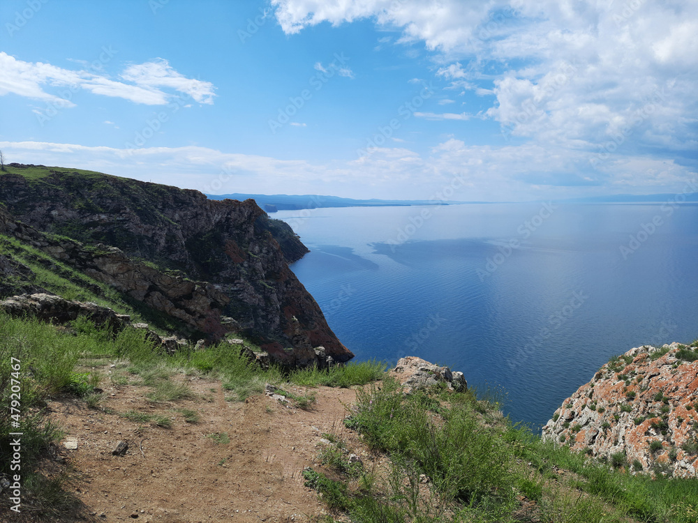 view of the Baikal lake and mountains