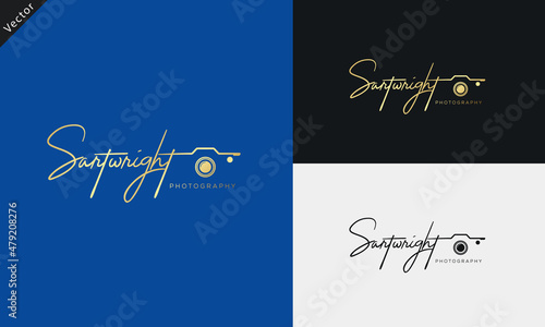 Studio Photography logo template vector. signature logo concept.
