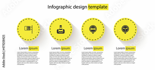 Set ublic transport board, Traffic cone, No overtaking road traffic and Fork the. Business infographic template. Vector