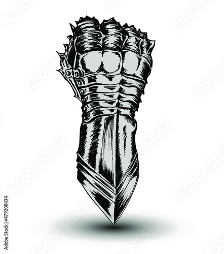 Hand drawn vector illustration of medieval steel gauntlet.