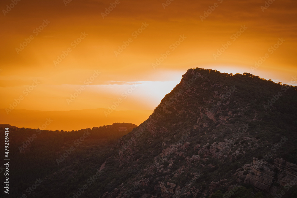 sunset over the mountains of the Mirador Garbi, Valencia, Spain