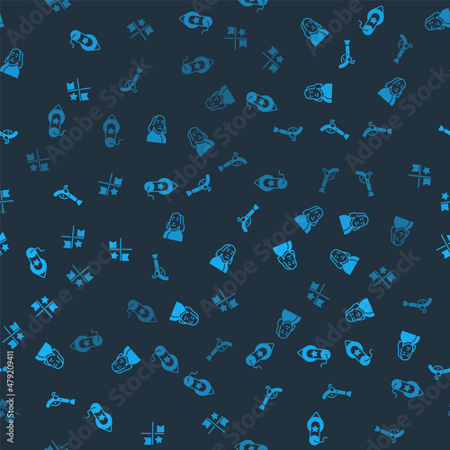 Set Firework, Benjamin Franklin, Vintage pistols and American flag on seamless pattern. Vector