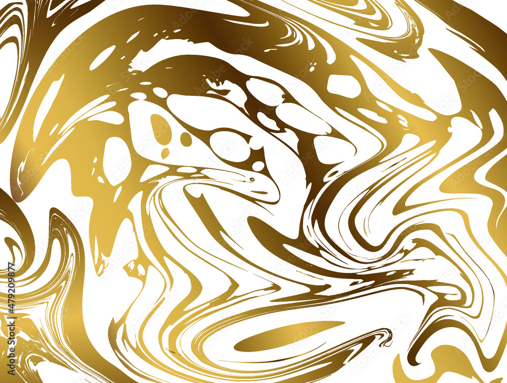 Vector template set of abstract liquid gold ink texture in the style of marbled paper on white background.