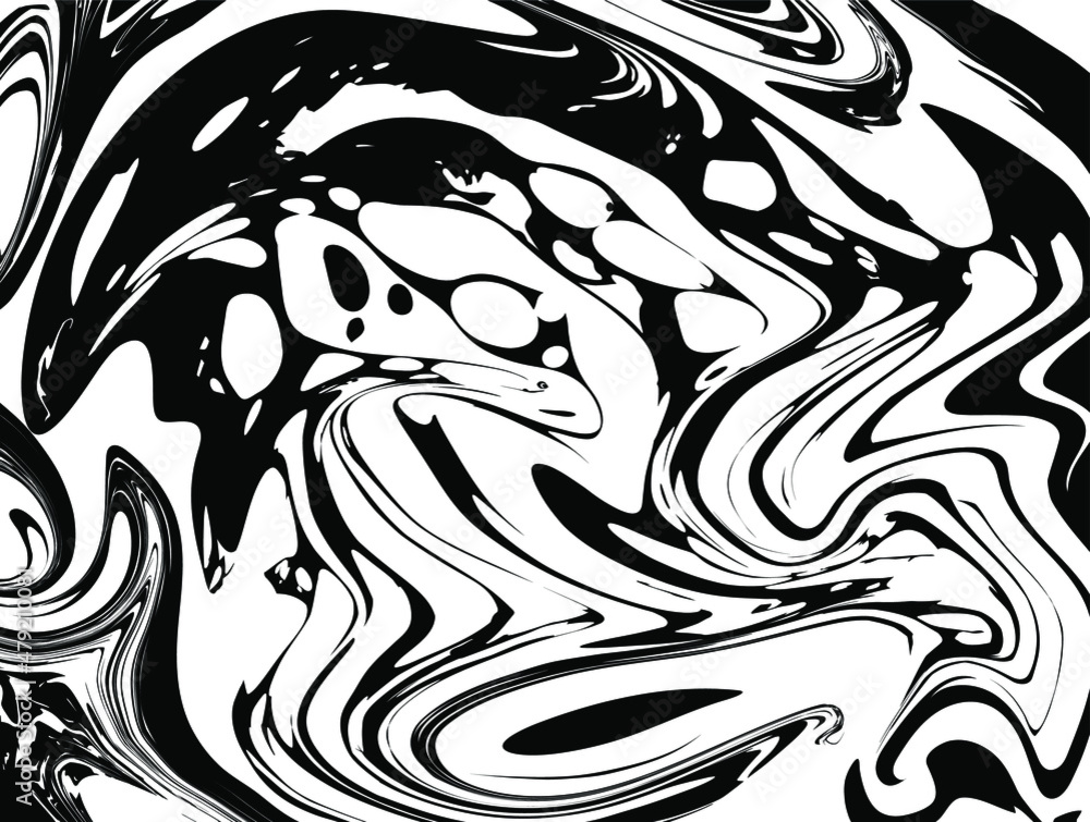 Vector template set of abstract liquid black ink texture in the style of marbled paper on white background.