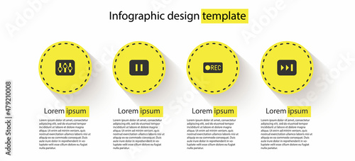Set Sound mixer controller, Pause button, Record and Fast forward. Business infographic template. Vector