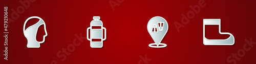 Set Diving hood, Aqualung, Flippers for swimming and Boots icon. Vector