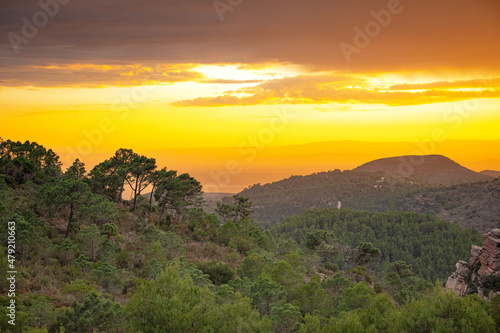 sunset in the mountains of Valencia. View from the Mirador Garbi