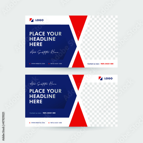 Blue navy color with red accent banner template, triangles and cross lines element make the banner feels Strong, Solid and Modern.