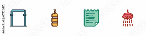 Set Sport horizontal bar, Punching bag, training program and Shower icon. Vector