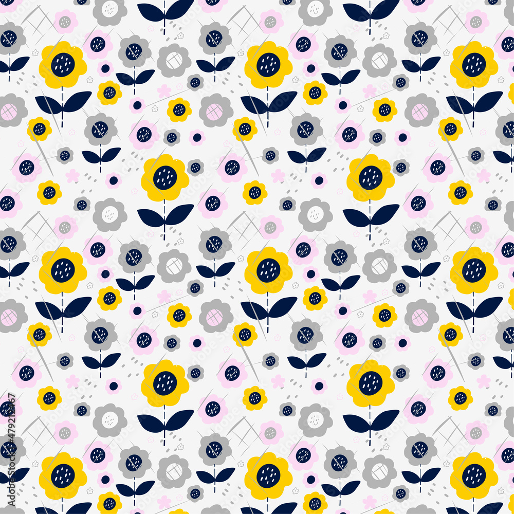 Fototapeta premium Seamless pattern. Flowers are drawn.