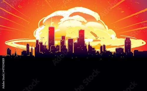 A nuclear bomb explosion on city,  illustration vector