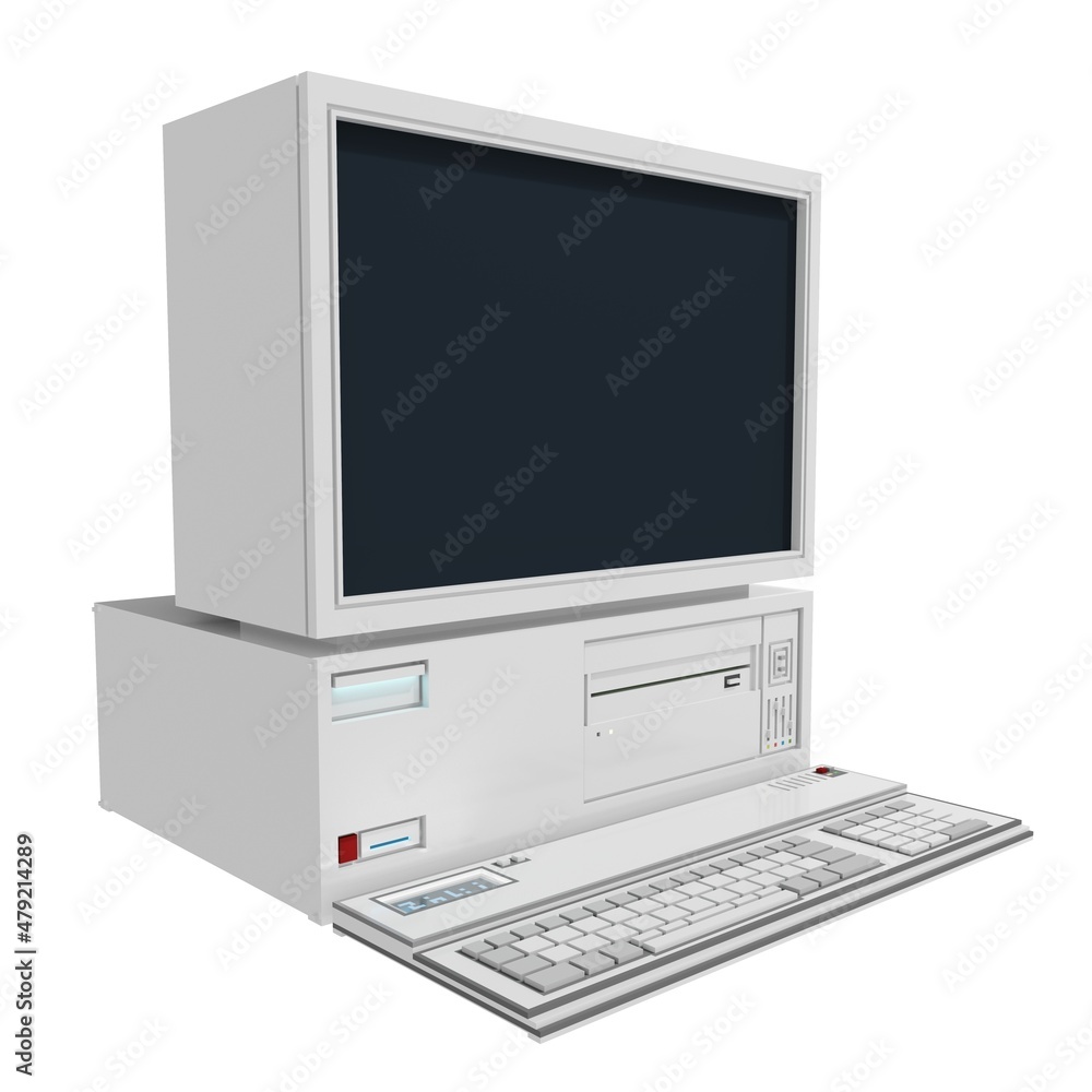 Retro computer.Keyboard and monitor isolated on white background.illustration 3D. Retro computer.Keyboard and monitor isolated on white background.illustration 3D.