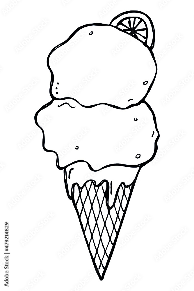 Vector hand drawn ice cream isolated on white backgrounds. Cute dessert illustration. For print, web, design, decor, logo. Vector hand drawn ice cream isolated on white backgrounds. Cute dessert illustration. For print, web, design, decor, logo.