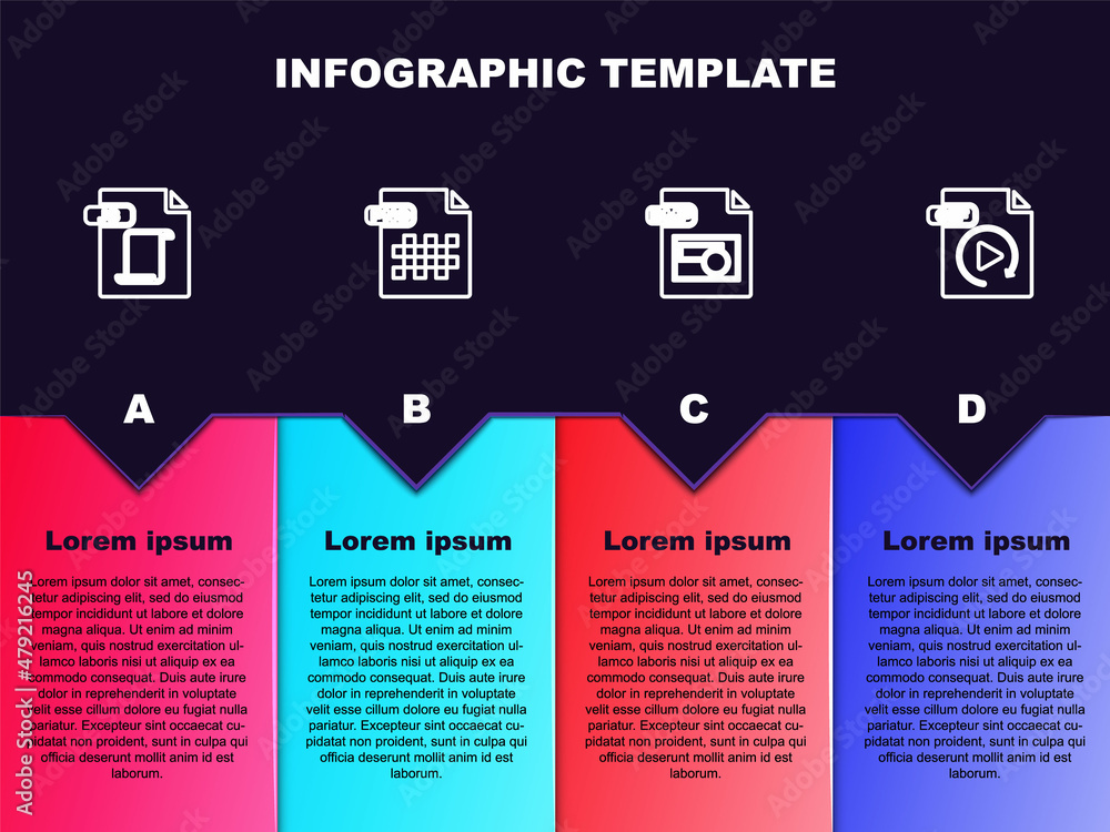 Set line JS file document, PNG, BMP and GIF. Business infographic template. Vector