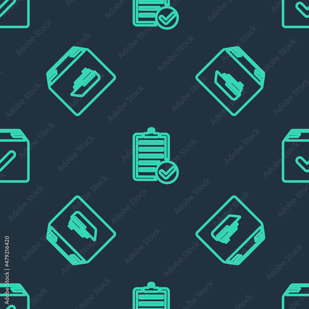 Set line Verification of delivery list, Cargo ship with boxes and Package check mark on seamless pattern. Vector Set line Verification of delivery list, Cargo ship with boxes and Package check mark on seamless pattern. Vector