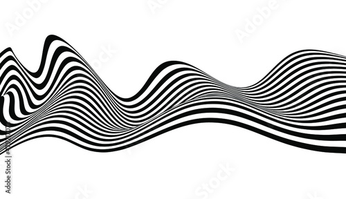 Abstract vector optical art illustration of black and white wave stripes isolated on background. photo