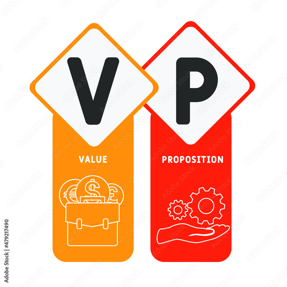 VP - Value Proposition acronym. business concept background. vector illustration concept with keywords and icons. lettering illustration with icons for web banner, flyer, landing pag VP - Value Proposition acronym. business concept background. vector illustration concept with keywords and icons. lettering illustration with icons for web banner, flyer, landing pag