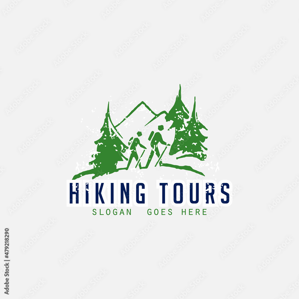 hiking tours illustration logo design. t shirt design or any occasion