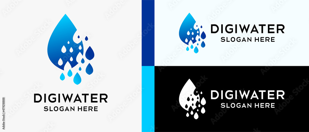 technology logo design template, water in modern digital style. creative vector logo illustration.