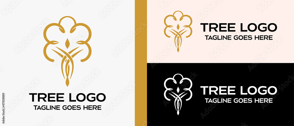 tree logo design template with luxury line element concept. vector modern logo illustration