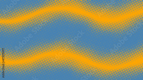 Fun blue and yellow superhero background in pop art comics book style. Cartoon halftone backdrop design for your text, vector illustration eps10