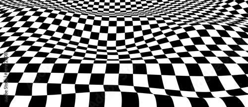 3D surreal landscape background. Black and white terrain. Optical illusion design. Vector abstract illustration.