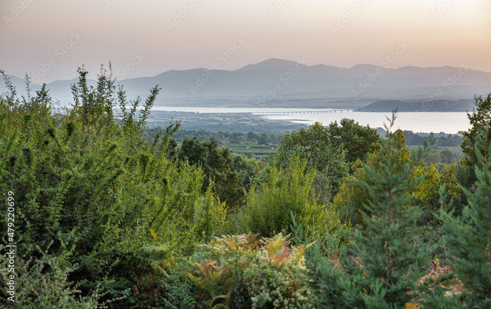 Polyfytos artificial lake sunset in Greece. Polyfytos artificial lake sunset in Greece.