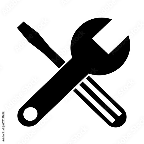 Crossed wrench and screwdriver, repair symbol on white background