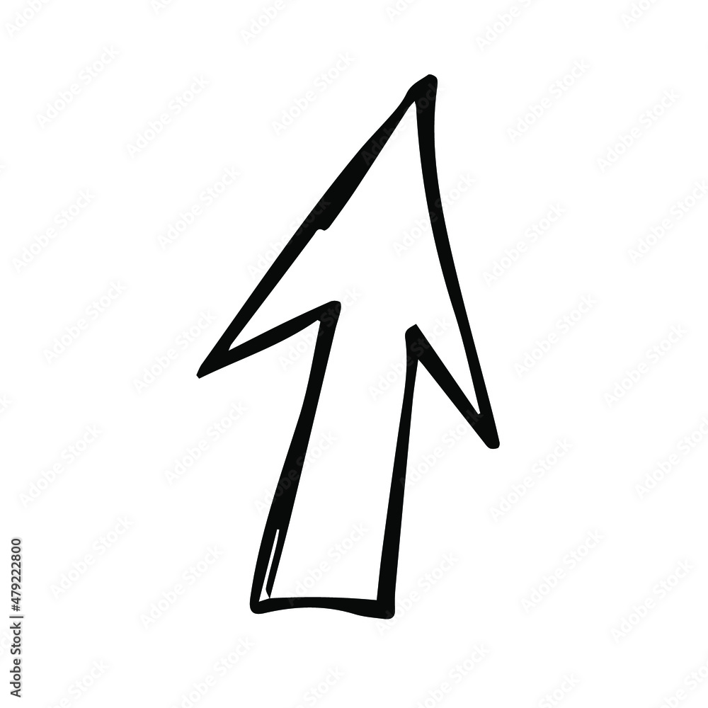 One hand-drawn geometric element. Arrow, pointer, black vector element for design. Doodle isolated on white One hand-drawn geometric element. Arrow, pointer, black vector element for design. Doodle isolated on white