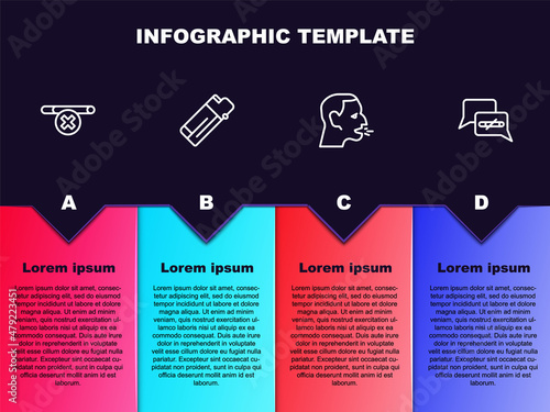 Set line No smoking, Lighter, Man coughing and . Business infographic template. Vector