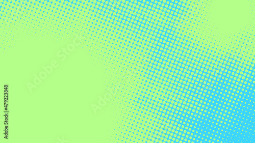 Pop art background in retro comics book style with halftone texture, green and blue color. Cartoon funny backdrop mockup vector illustration eps10
