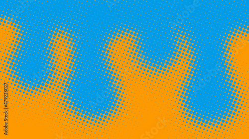 Fun blue and orange superhero background in pop art comics book style. Cartoon halftone backdrop design for your text, vector illustration eps10