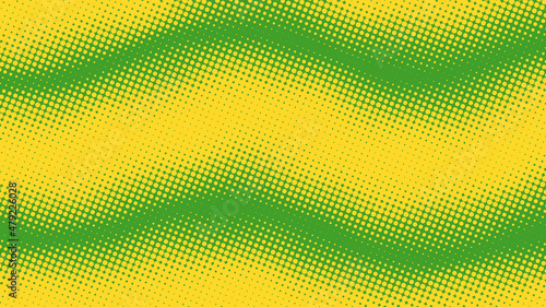 Pop art background in retro comics book style with halftone texture, yellow and green colors. Cartoon funny backdrop mockup vector illustration eps10