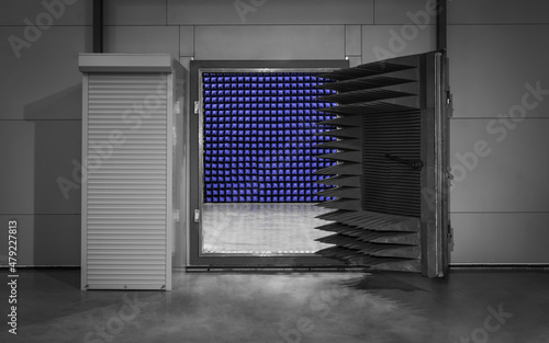 Entrance to the anechoic shielded chamber. Chamber with soundproof walls. A chamber for scientific experiments. photo
