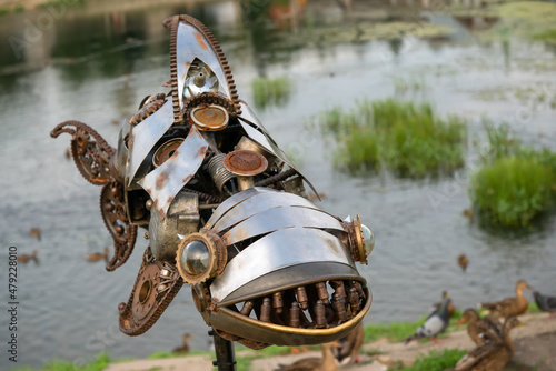  Iron performance. Art object Iron fish in steampan style. Installed on the embankment of the Seraya River photo