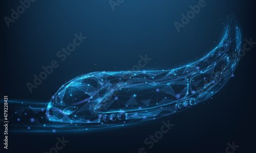 future high speed train low poly wireframe. vector illustration in modern technology. transport consisting of dots, lines, and shapes. 